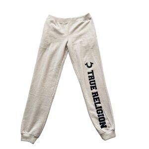 True Religion Boys' Logo Sweatpants Joggers Athletic Pants Sz XL In Sand Cream